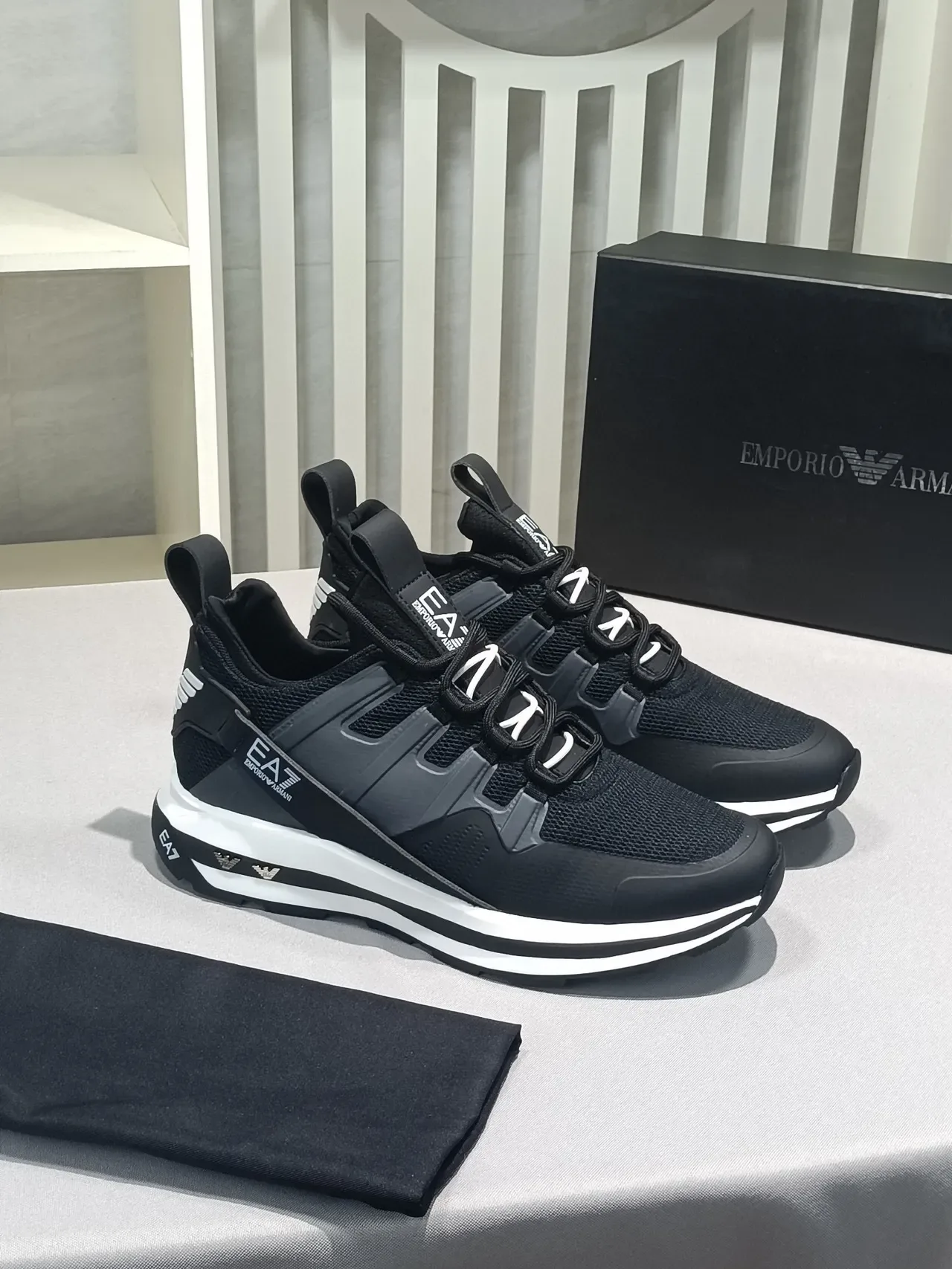 Emporio Armani EA7 Black and Gray Mesh Lifestyle Sneaker 4
