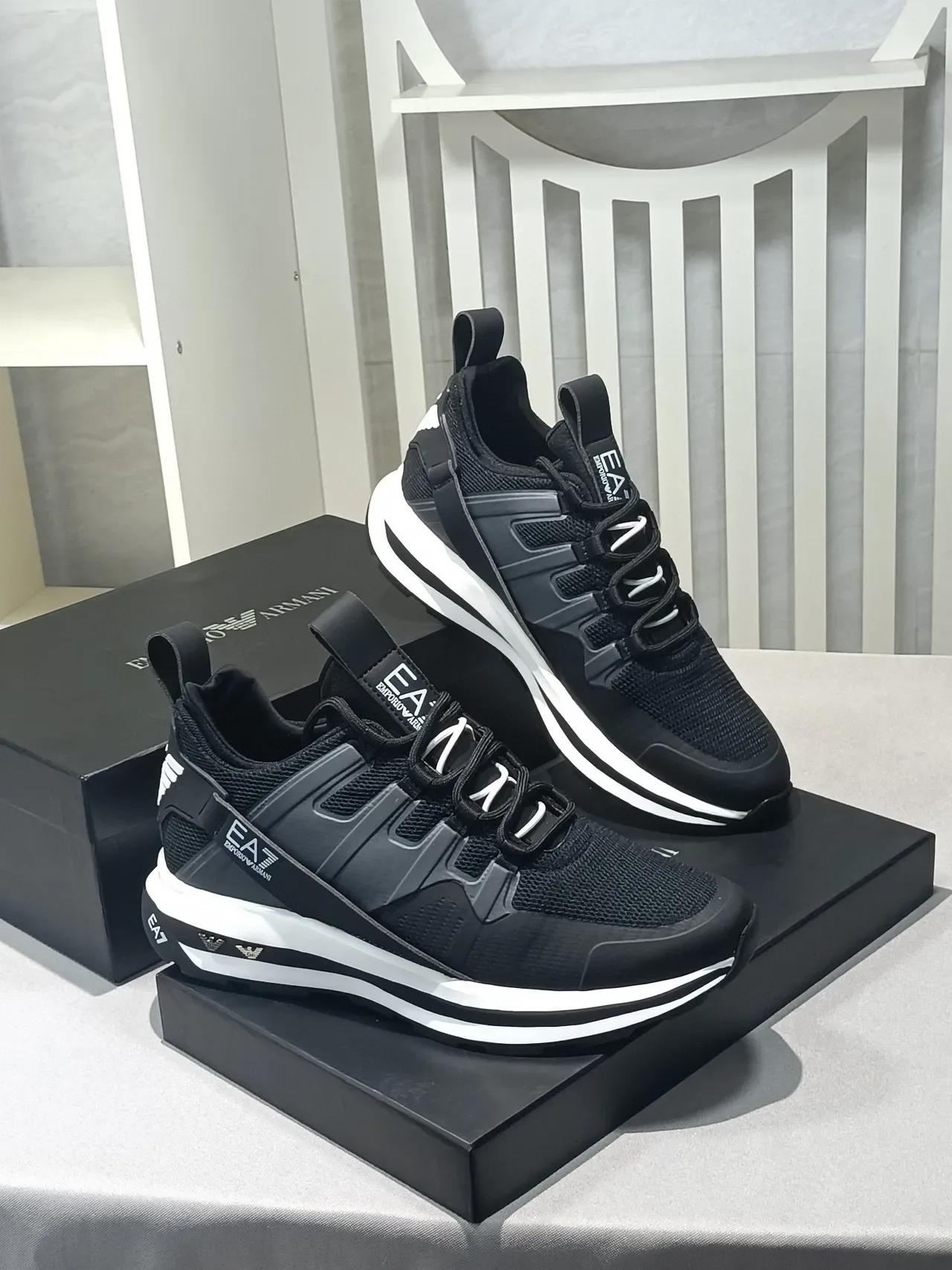 Emporio Armani EA7 Black and Gray Mesh Lifestyle Sneaker 7