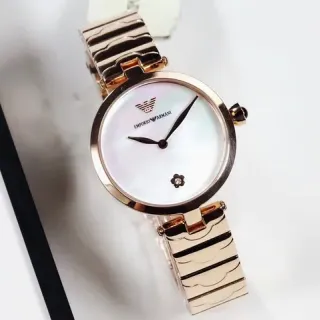 Emporio Armani Gold White Rose Scalloped-Link Bracelet Mother-of-Pearl Dial Quartz Watch