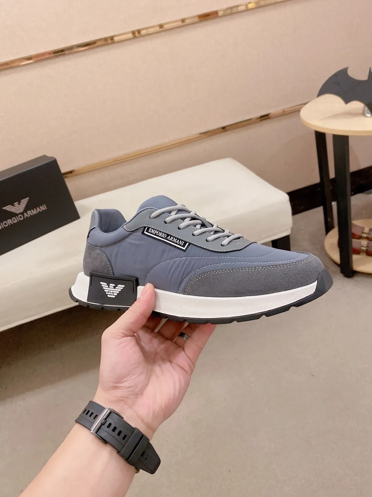 Emporio Armani Gray and White Lifestyle Sneakers 5