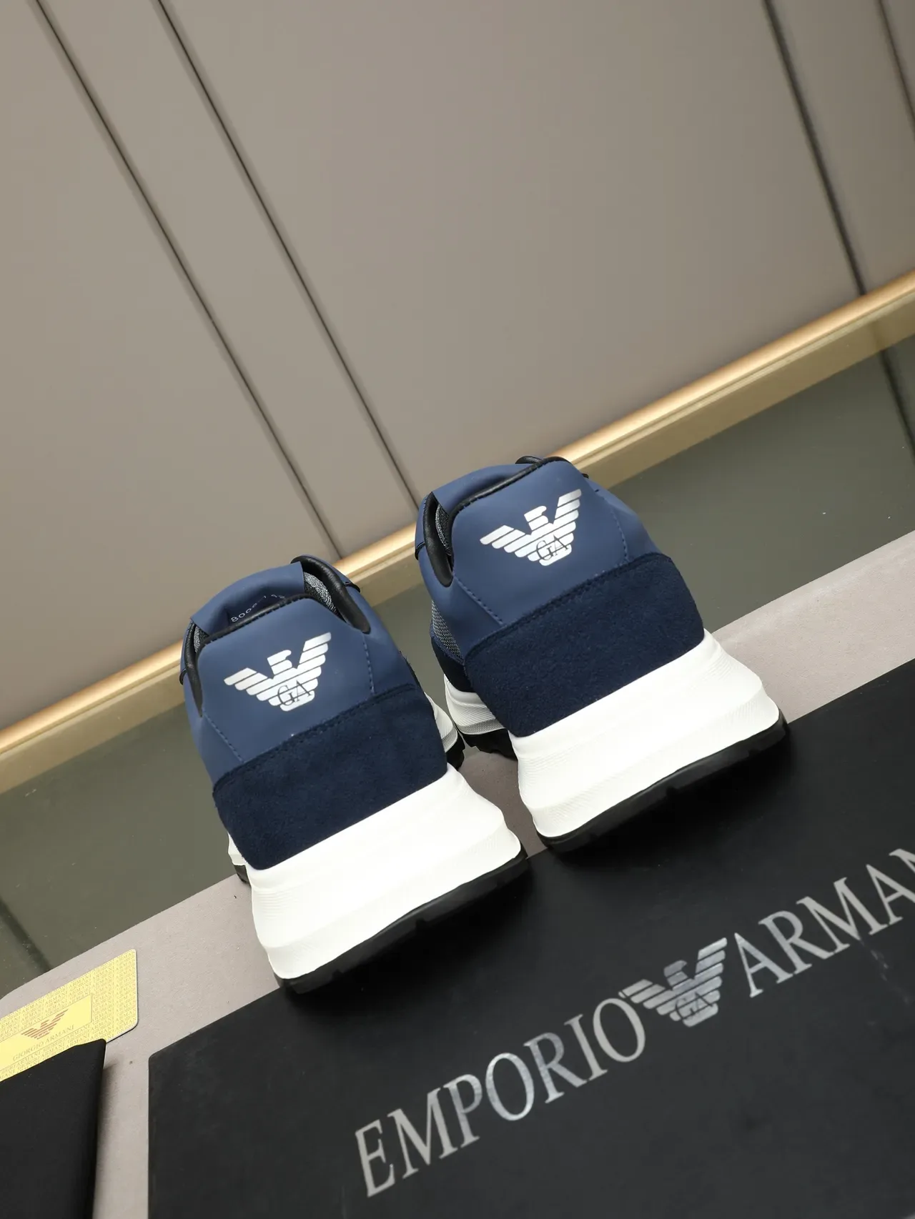 Emporio Armani Navy and Gray Suede-Mesh Platform Lifestyle Sneakers 3