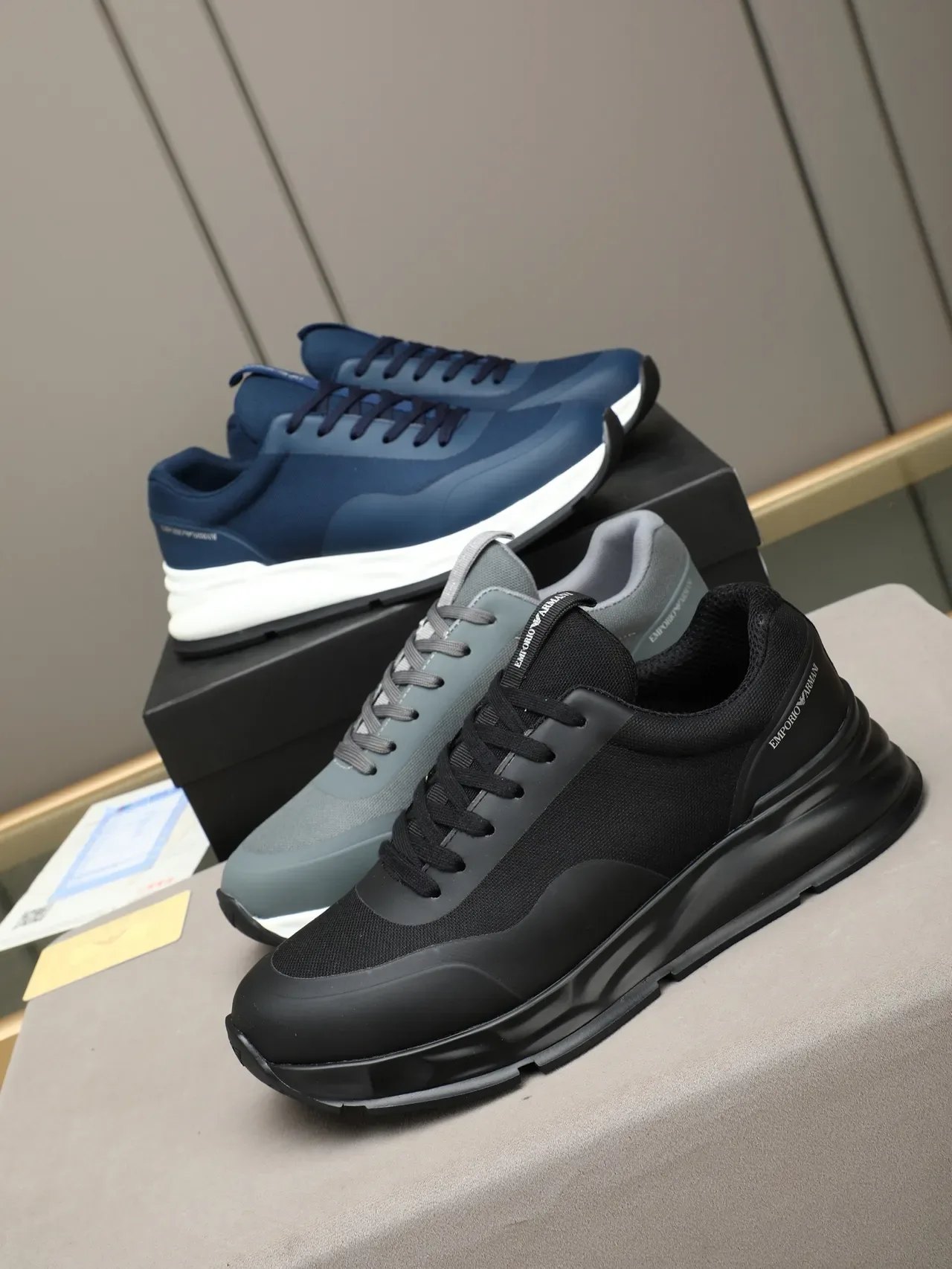 Emporio Armani Navy Mesh and Synthetic Lifestyle Sneakers 2
