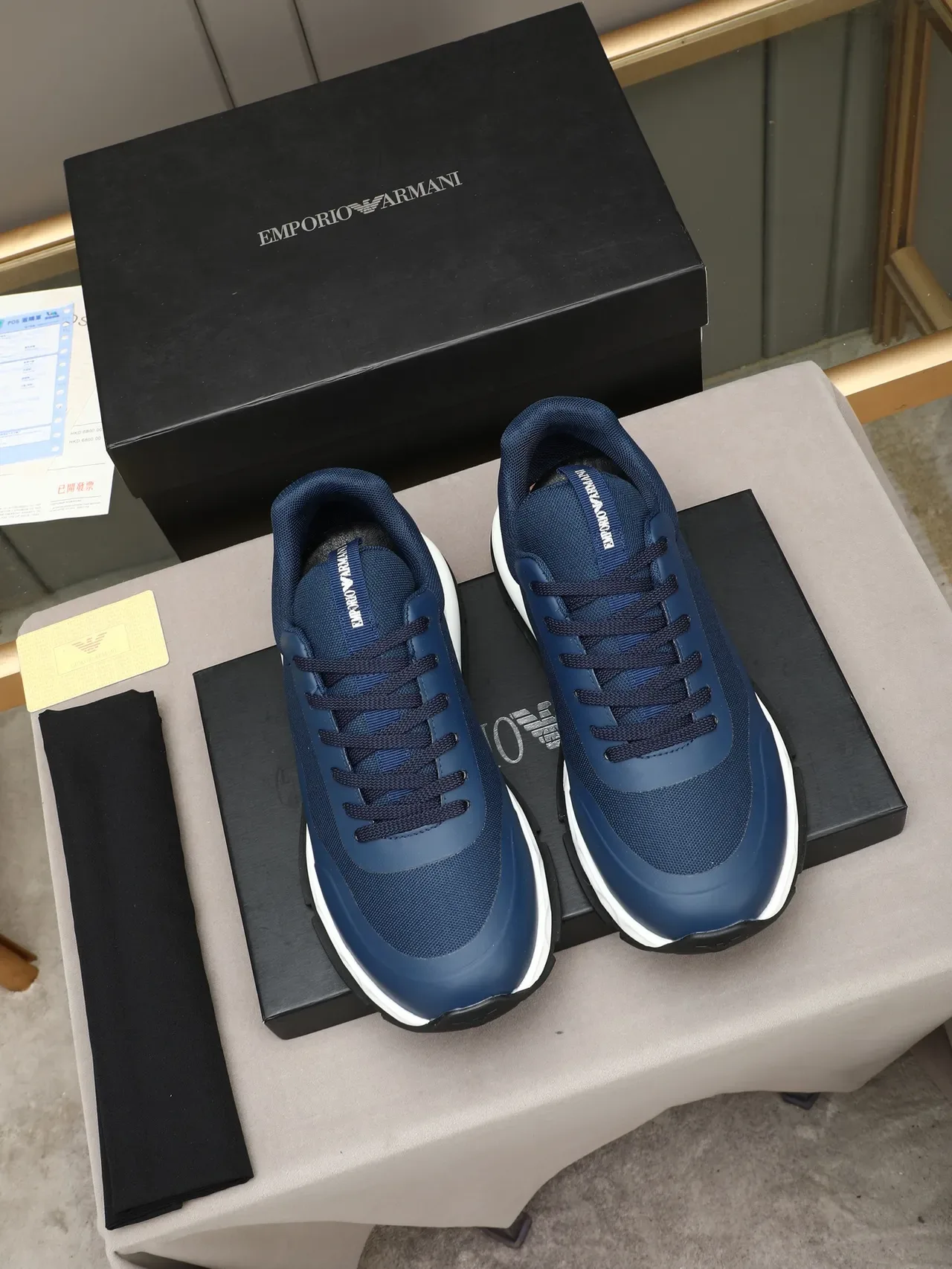 Emporio Armani Navy Mesh and Synthetic Lifestyle Sneakers 3