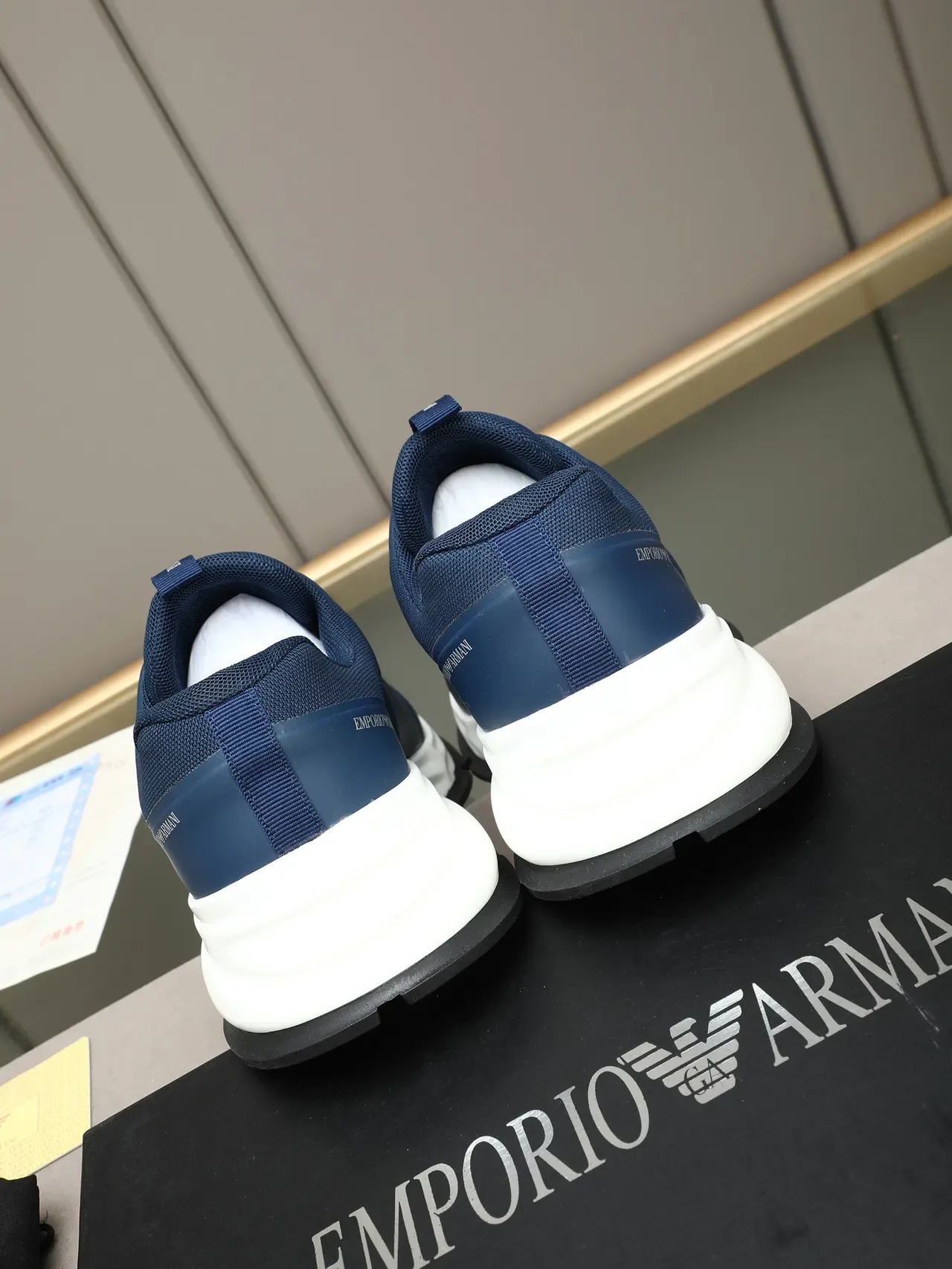 Emporio Armani Navy Mesh and Synthetic Lifestyle Sneakers 4