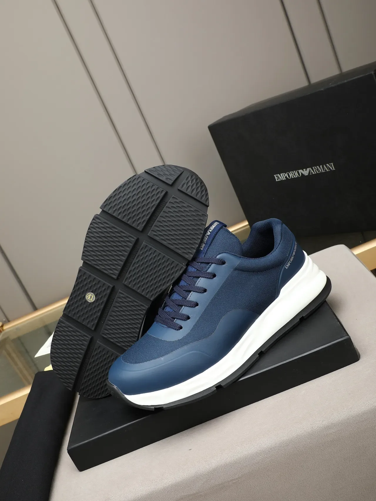 Emporio Armani Navy Mesh and Synthetic Lifestyle Sneakers 5