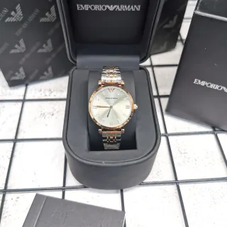 Emporio Armani Silver Gold Round Case Sunray Dial Quartz Watch