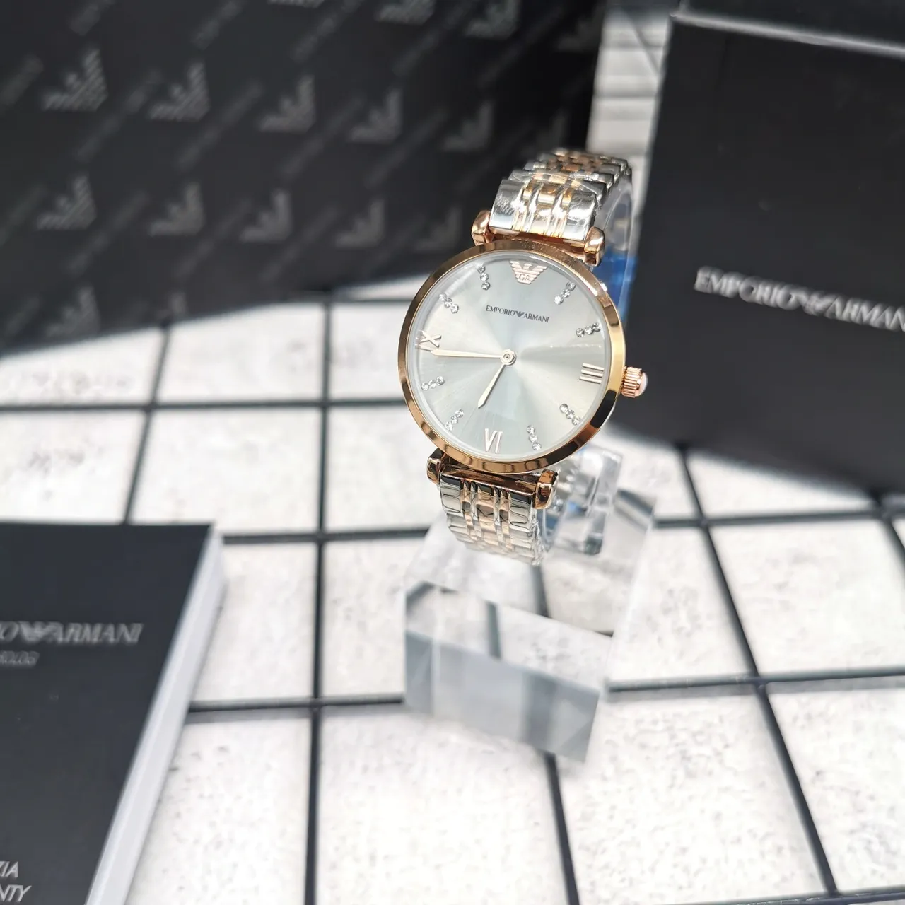 Emporio Armani Prata Dourado Caso Redondo Cadran Sunray Relógio de Quartzo 3