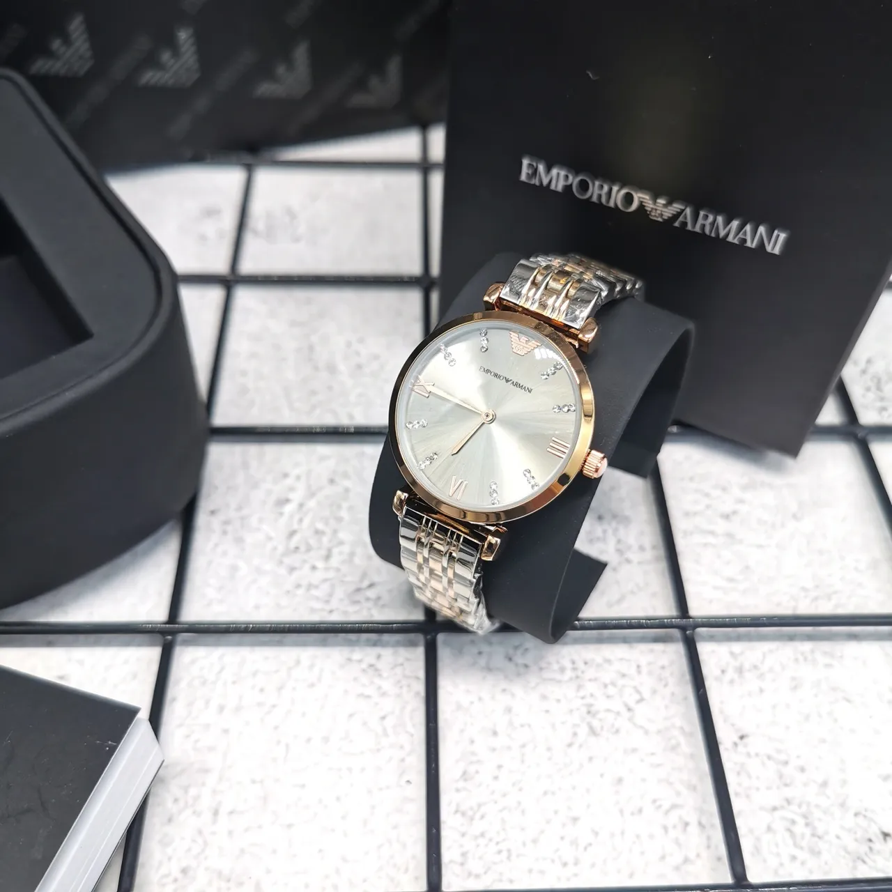 Emporio Armani Prata Dourado Caso Redondo Cadran Sunray Relógio de Quartzo 6