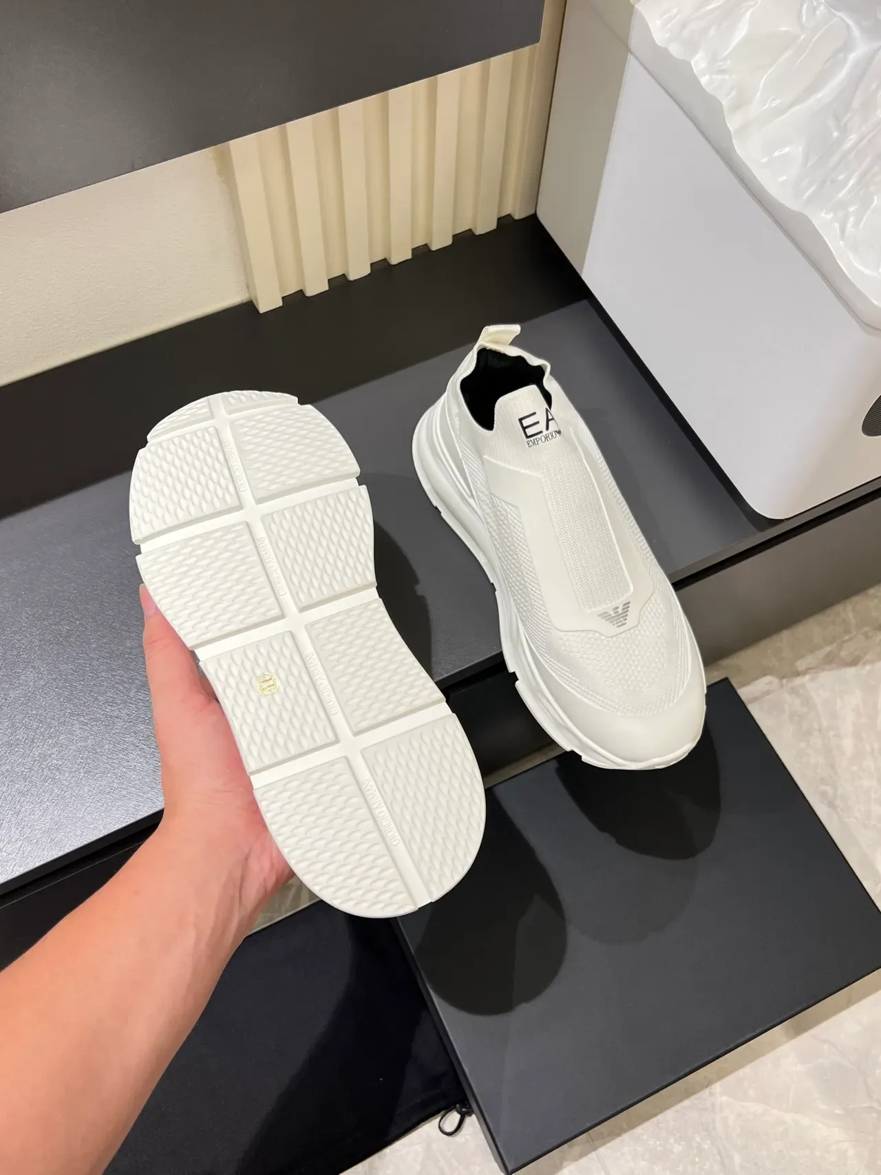 Emporio Armani White Black Slip-On Mesh Upper Lifestyle Sneakers 3