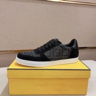 Fendi Ace Monogram-Print Black Suede Lifestyle Sneakers