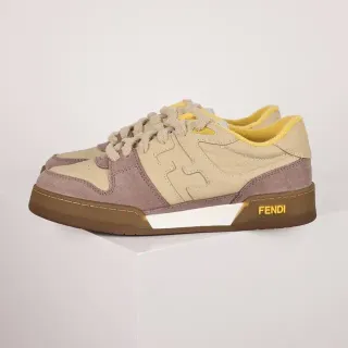 Fendi भूरा-भूरा निम्न-ऊंचाई मिश्रित सामग्री के साथ स्नीकर्स