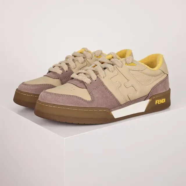 Fendi Beige Brown Low-Top Mixed-Material Upper Sneakers 2