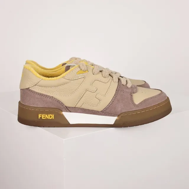 Fendi Beige Brown Low-Top Mixed-Material Upper Sneakers 3