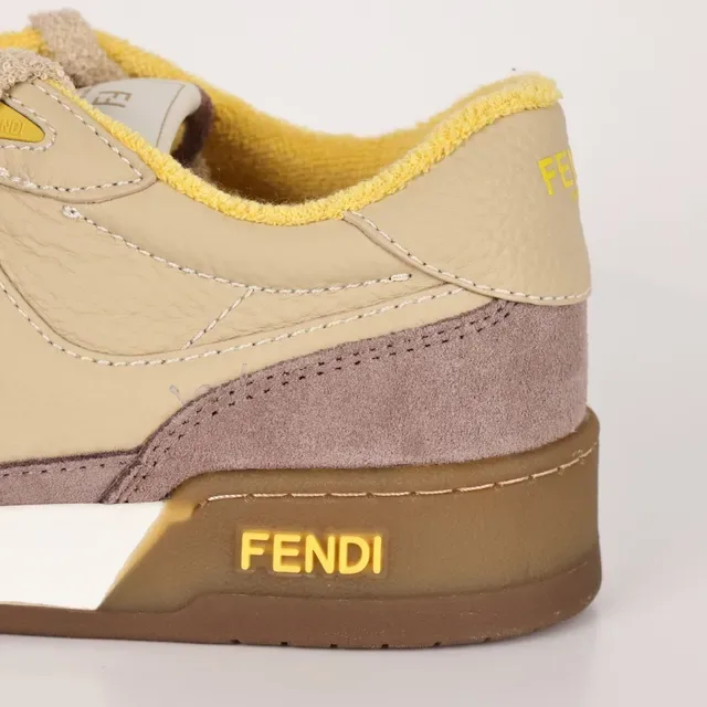Fendi Beige Brown Low-Top Mixed-Material Upper Sneakers 4