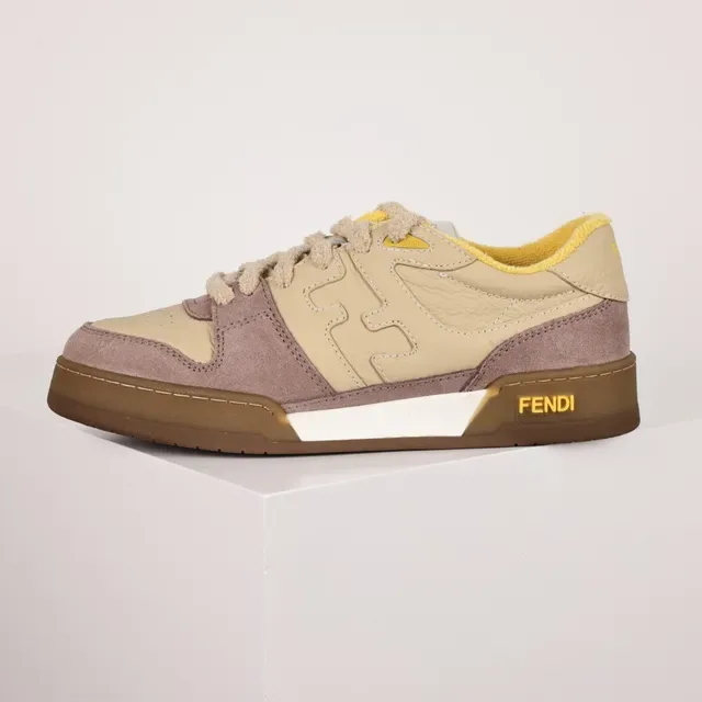 Fendi Beige Brown Low-Top Mixed-Material Upper Sneakers 9