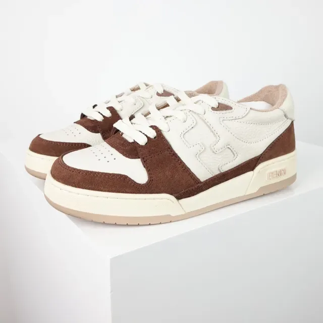 Fendi Beige Marron De Deux Tons Cuir Et Daim Motif Embossé FF Chaussures Lifestyle 2