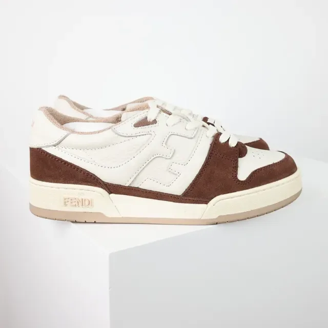 Fendi Beige Marron De Deux Tons Cuir Et Daim Motif Embossé FF Chaussures Lifestyle 3