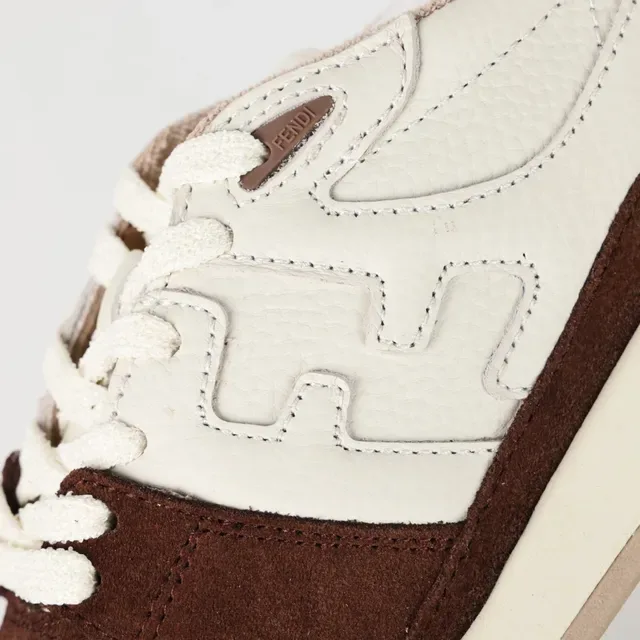Fendi Beige Marron De Deux Tons Cuir Et Daim Motif Embossé FF Chaussures Lifestyle 6