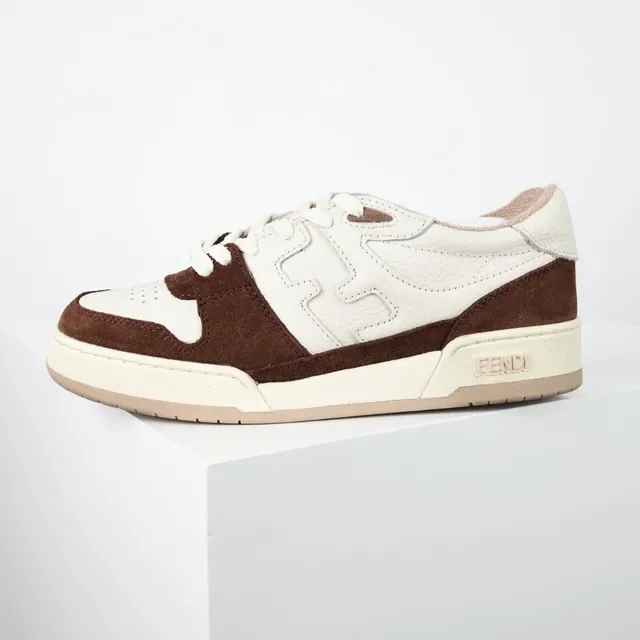 Fendi Beige Marron De Deux Tons Cuir Et Daim Motif Embossé FF Chaussures Lifestyle 9