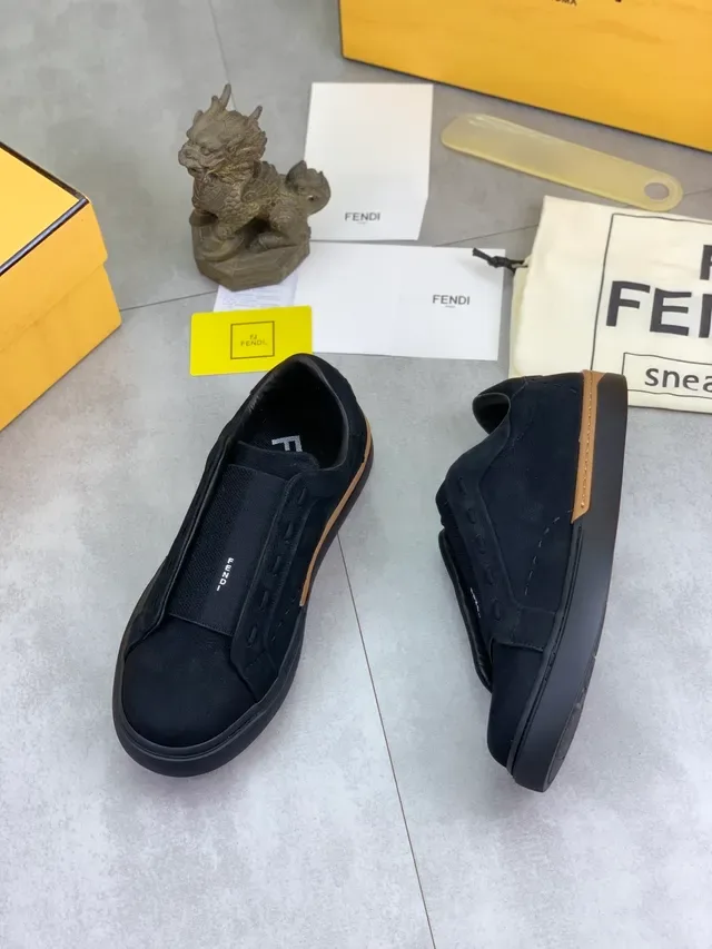 Fendi Noir Beige Slip-On Daim Lifestyle Sneakers 5