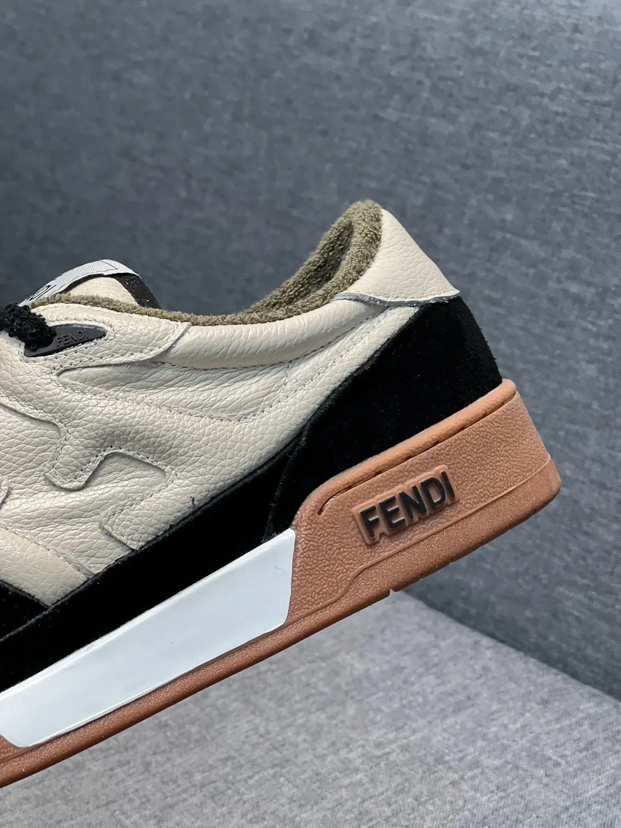 Fendi Black Beige Two-Tone Leather-Suede Upper Gum Rubber Sole Lifestyle Sneakers 8
