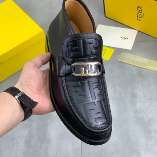 Fendi Black Gold Embossed FF Monogram Buckle Strap Loafer