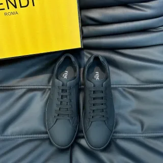 Fendi Black Monochrome Smooth Leather-Like Upper Lifestyle Sneakers