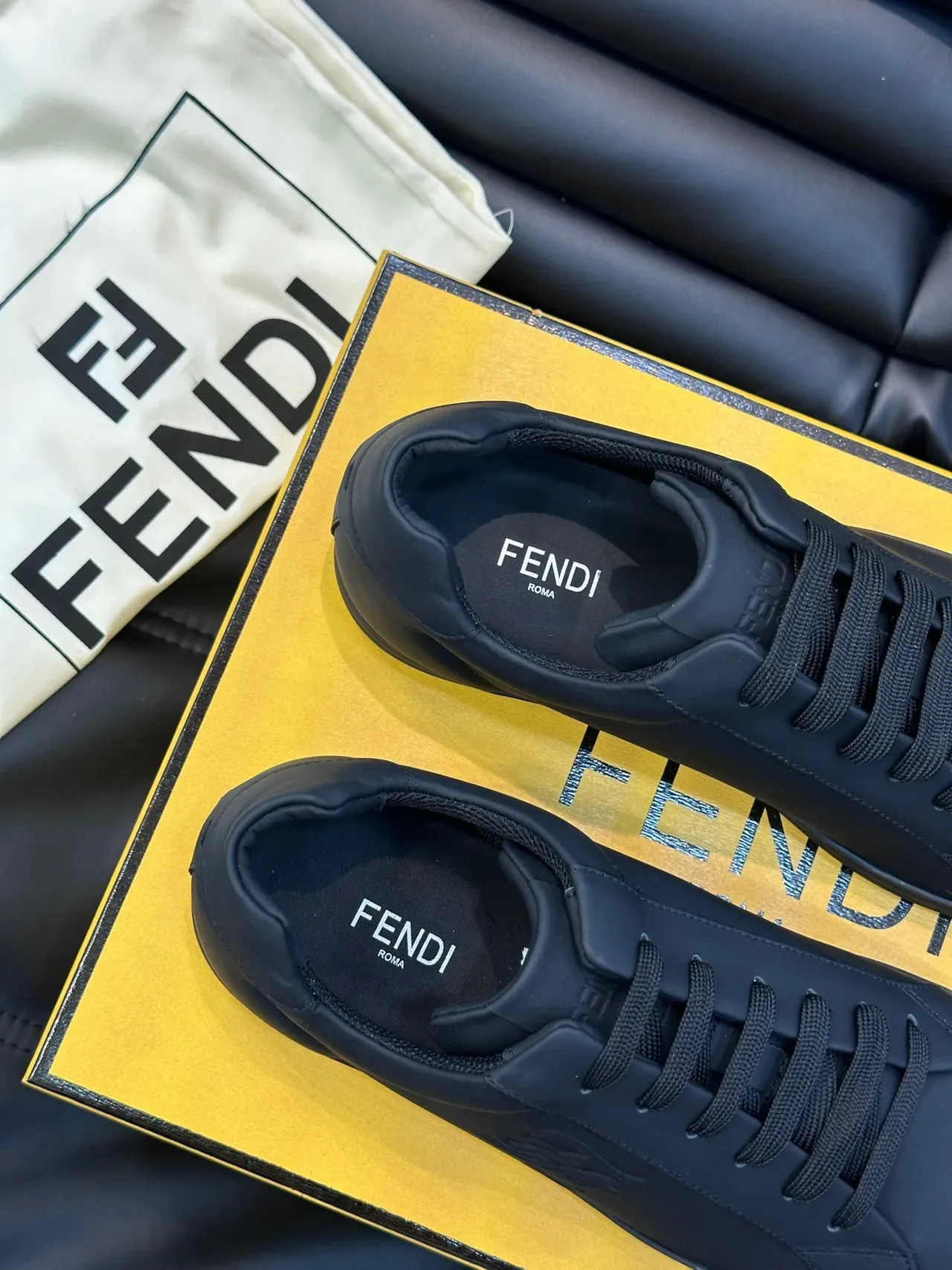 Fendi Black Monochrome Smooth Leather-Like Upper Lifestyle Sneakers 4