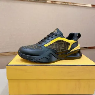 Fendi Black Yellow Chunky Sole Monogram Mesh Lifestyle Sneakers