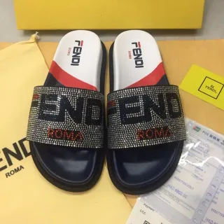 Fendi Crystal-Embellished Logo Strap Slippers