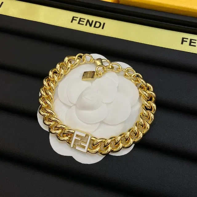 Fendi FF Chain doré blanc Curb-Link plaque logo collier 3