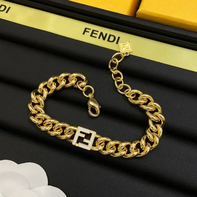 Fendi FF Chain doré blanc Curb-Link plaque logo collier 4