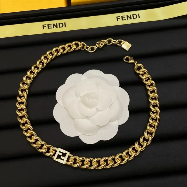Fendi FF Chain doré blanc Curb-Link plaque logo collier 5