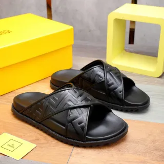 Fendi FF Cross Strap Slide Black Slippers