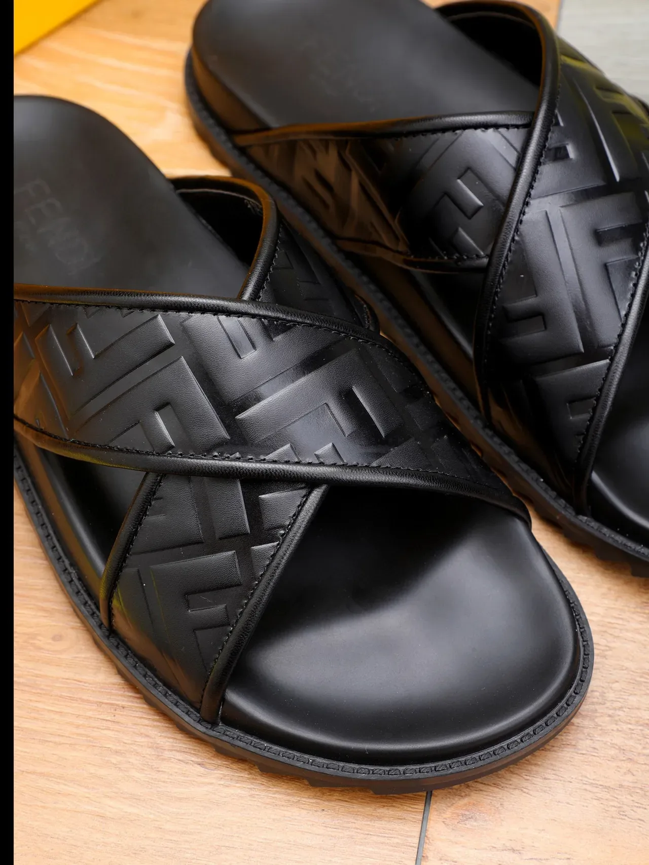 Fendi FF Cross Strap Slide Black Slippers 2