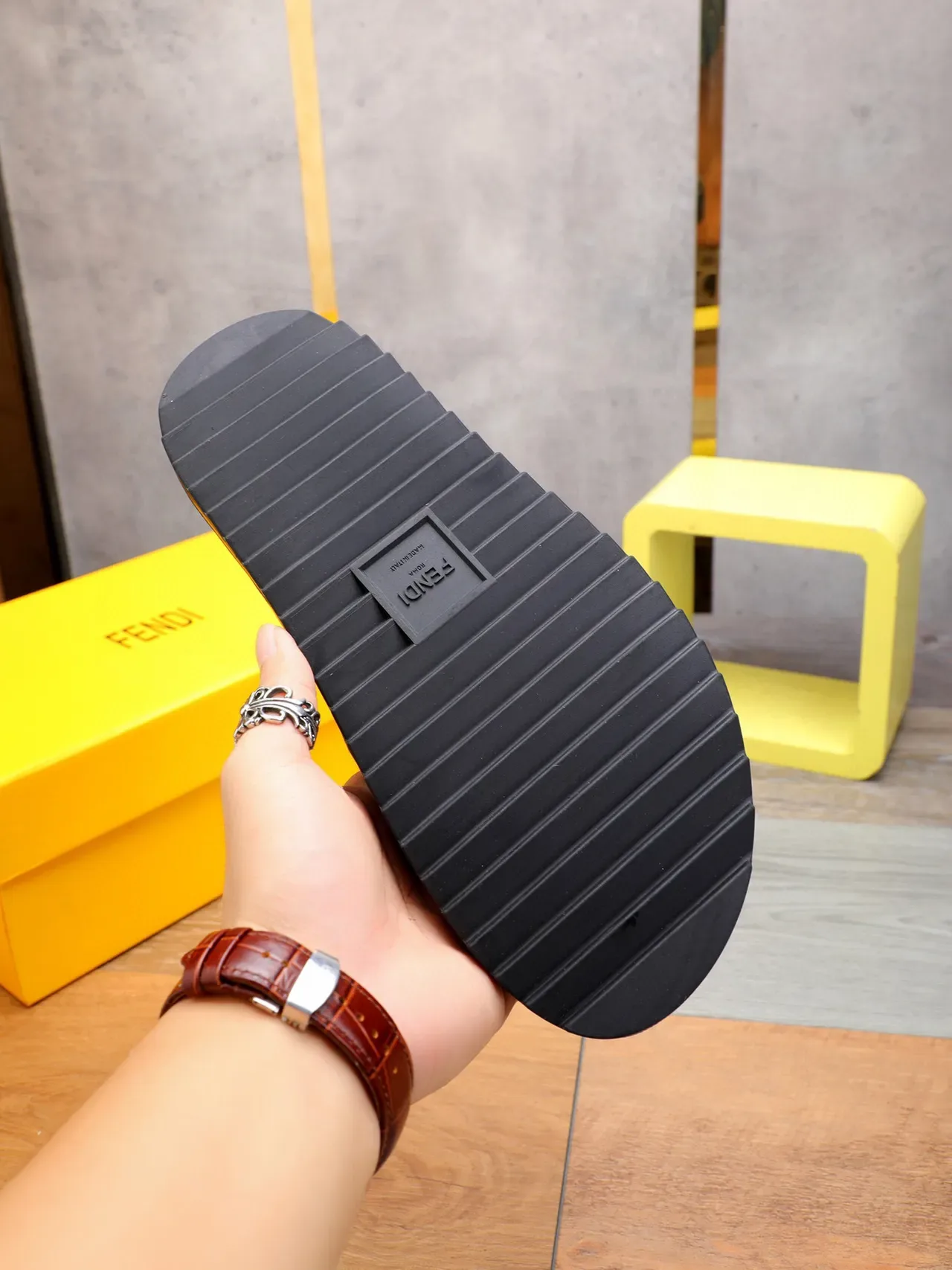 Fendi FF Cross Strap Slide Black Slippers 3
