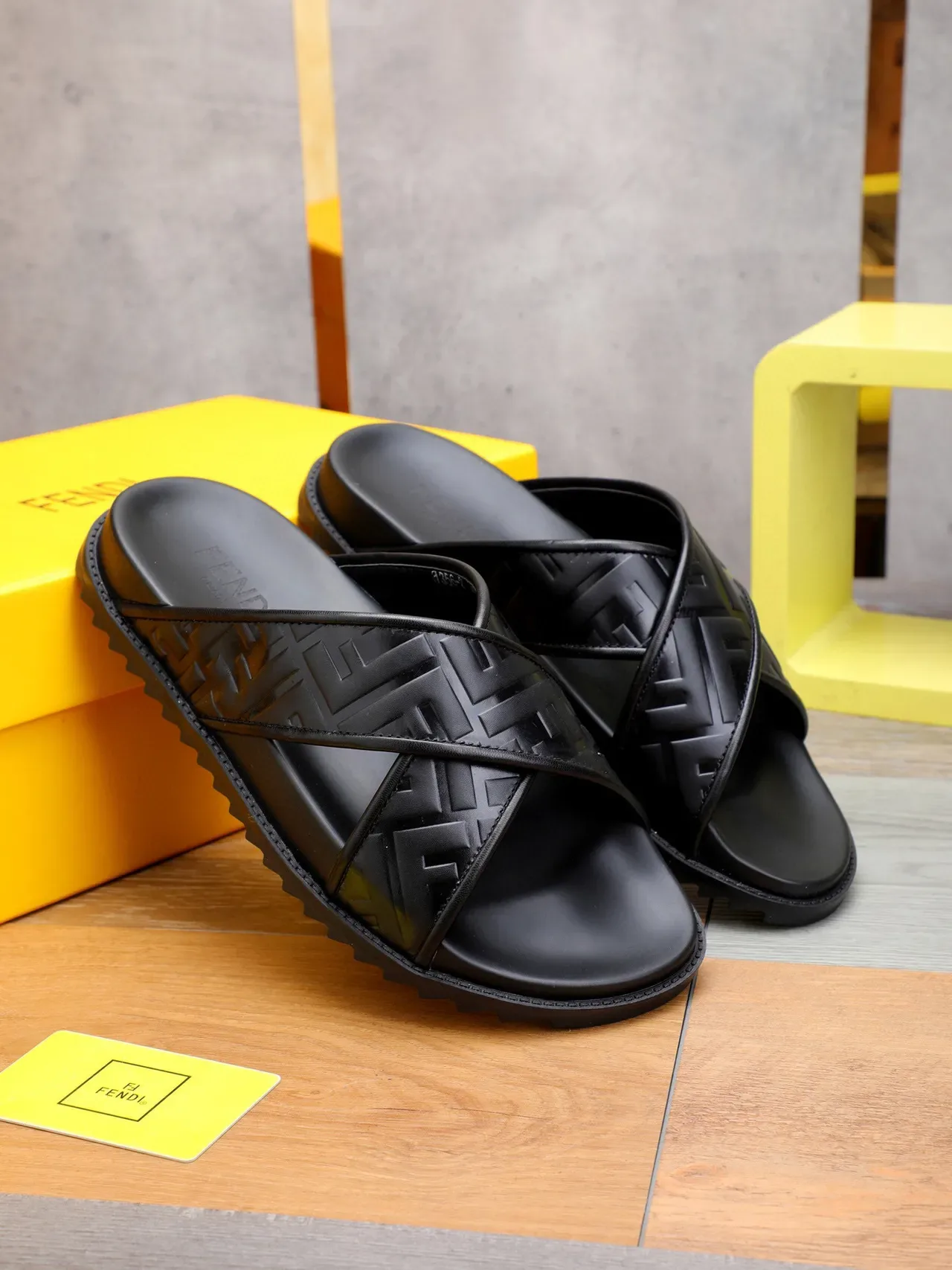Fendi FF Cross Strap Slide Black Slippers 8