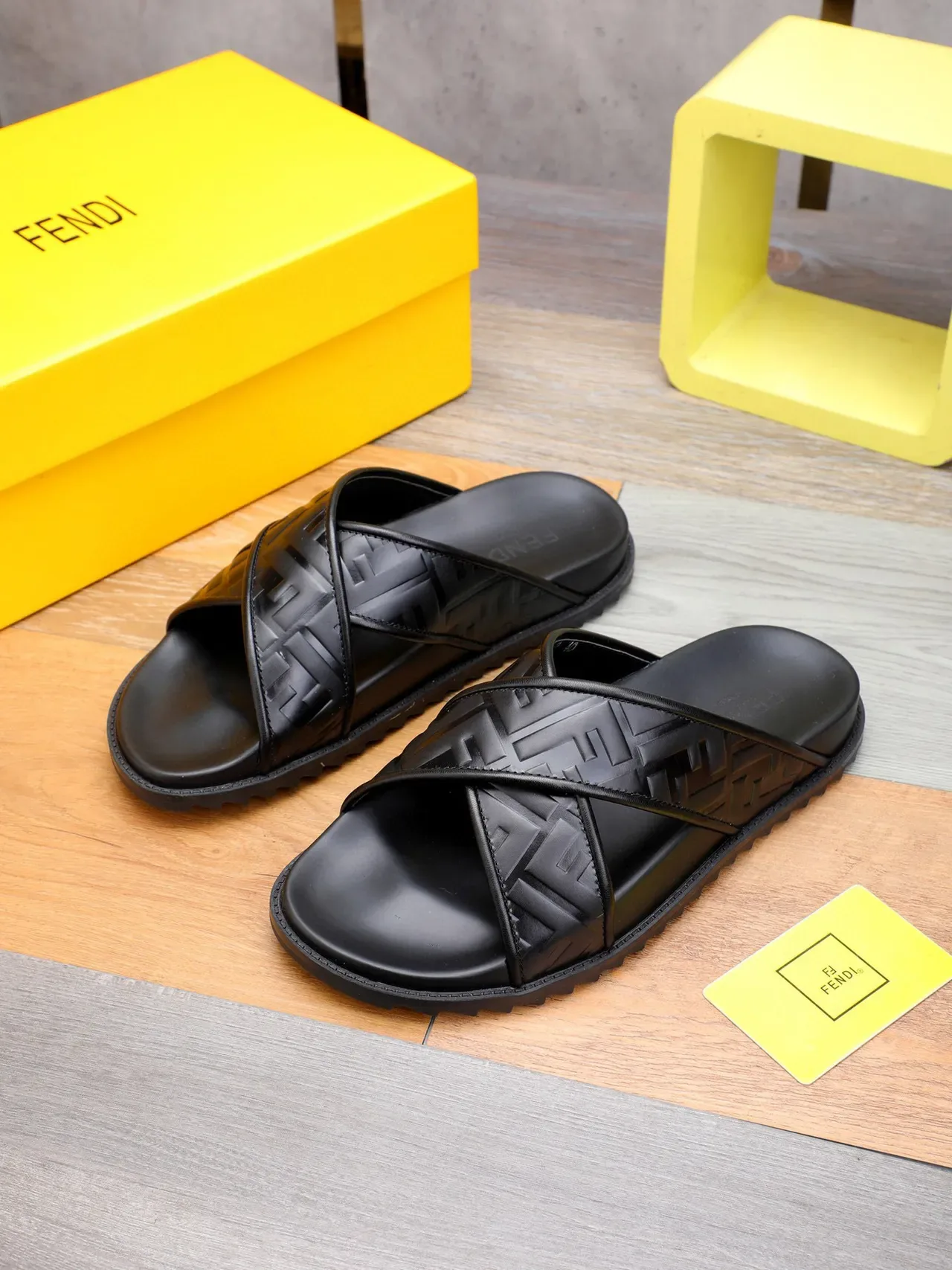 Fendi FF Cross Strap Slide Black Slippers 9