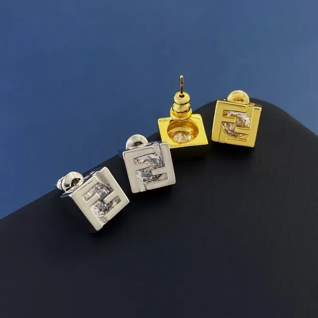 Fendi FF Gold Silver Square Geometric Openwork Logo Jewelry 4
