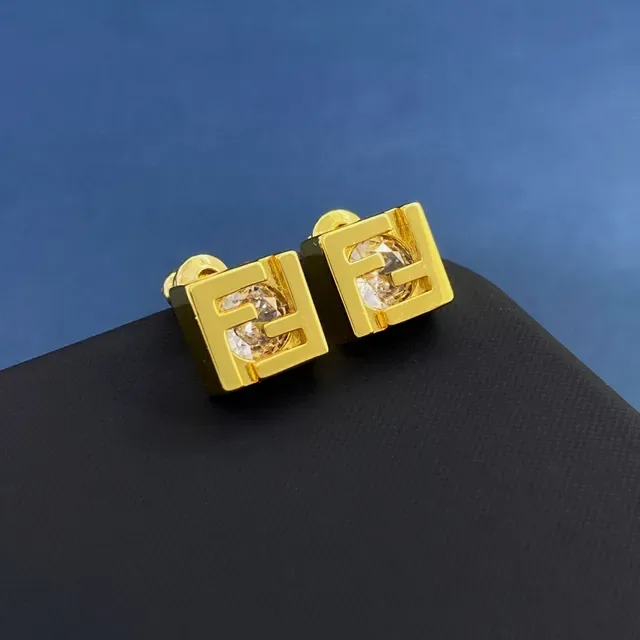 Fendi FF Gold Silver Square Geometric Openwork Logo Jewelry 7