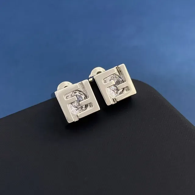 Fendi FF Gold Silver Square Geometric Openwork Logo Jewelry 8