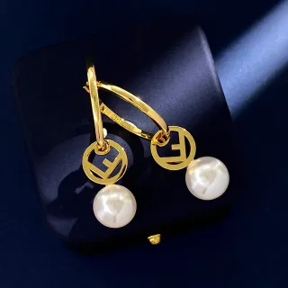 Fendi FF Gold White Hoop Logo Disc Earrings