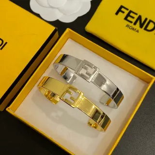 Fendi FF Logo Bracelet Gold and Silver Tone Rigid Cuff Bracelets