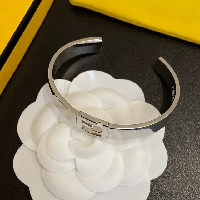 Fendi FF Logo Bracelet ton or et argent Bracelets rigides de poignet 4