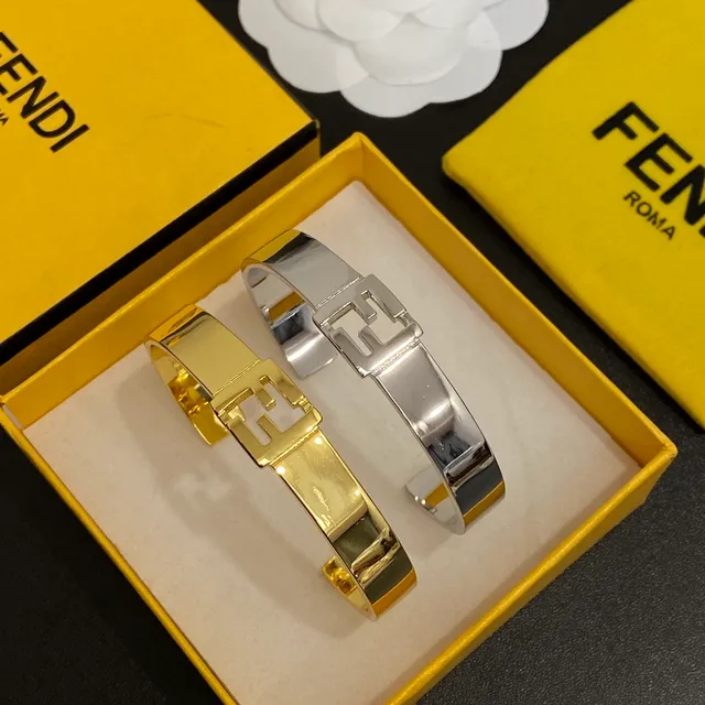 Fendi FF Logo Bracelet ton or et argent Bracelets rigides de poignet 6