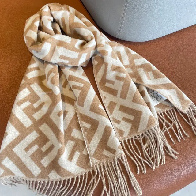 Écharpe Fendi FF Monogram Beige et Crème en Cachemire 3