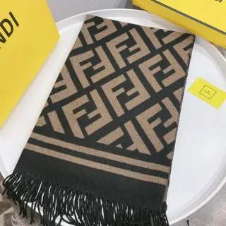Fendi FF Monogram Black and Beige Cashmere Scarf