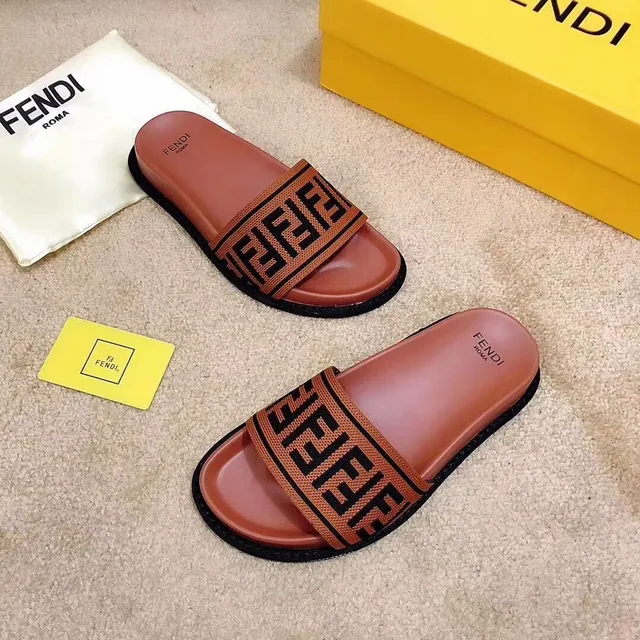Fendi FF Monogram Slide Marrom Preto Cinta Trançada Base de Borracha Moldada Chinelos 5
