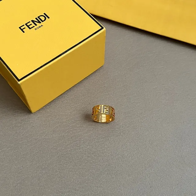 Fendi FF Ring Gold Openwork Logo Ring 4