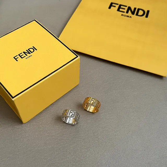 Fendi FF Ring Gold Openwork Logo Ring 7